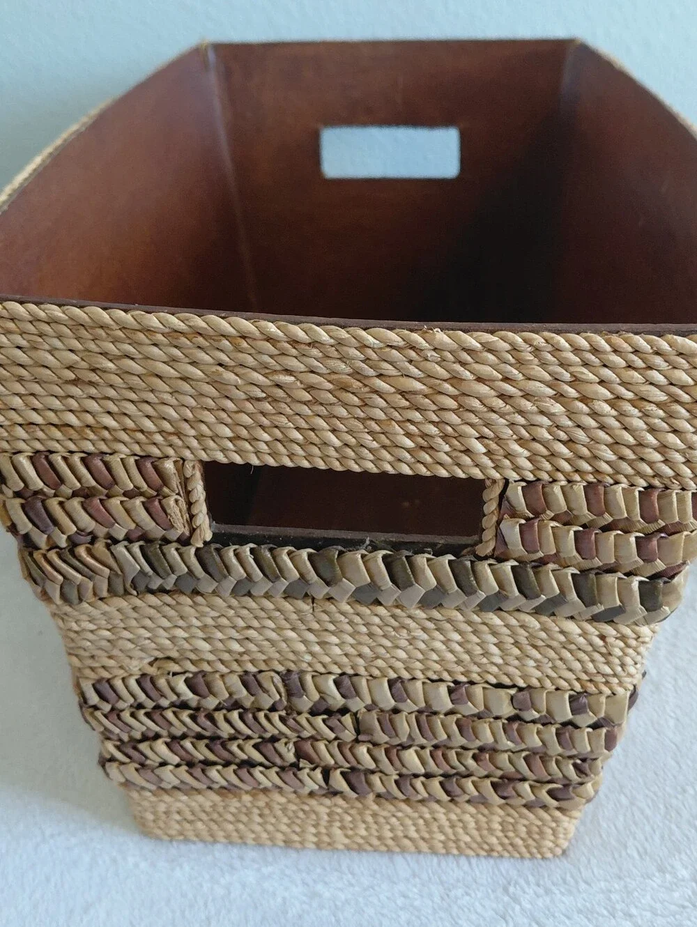 Rare Made in Phillipines wood And Rattab basket Boho Statement